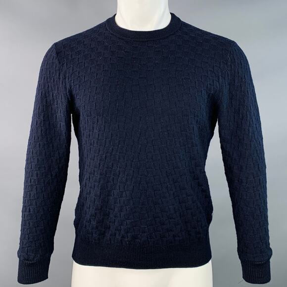 LOUIS VUITTON Size S Damier Signature Navy Checkered Wool Crew Neck Sweater - Picture 1 of 7